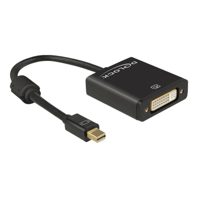 DeLock adapter med Mini DisplayPort hanstik til DVI hunstik, understøtter 4K ved 30 Hz i sort design.
