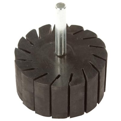 Tyrolit premium-gummiholder til sliberinge på 75 x 30 mm med mørk, rund holder og metalspindel.