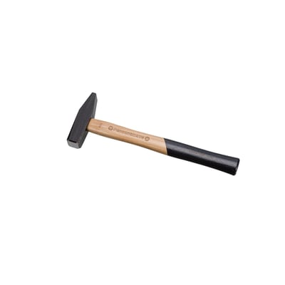 Peddinghaus 200g bænkhammer med sort håndtag, der viser produktets logo og dimensioner på skaftet.