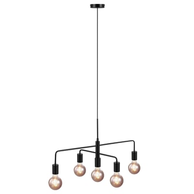 Nordlux Gloom 5-spot pendel i sort metal med fem justerbare lyskilder, vist fra siden på hvid baggrund.