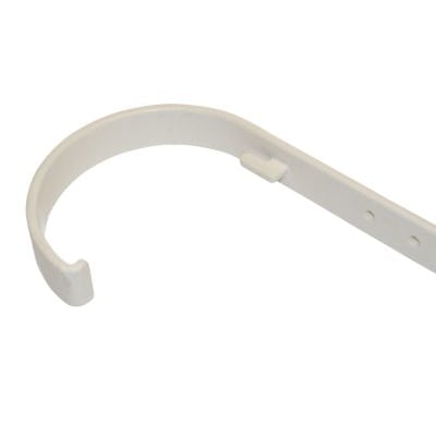 Plastmo rendejern nr. 11 til tagrender i hvid plast med nærbillede af krogens form.