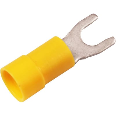 Elpress isoleret gaffelkabelsko A4665G, gul, vist fra den modsatte vinkel med fokus på isoleringens pasform.