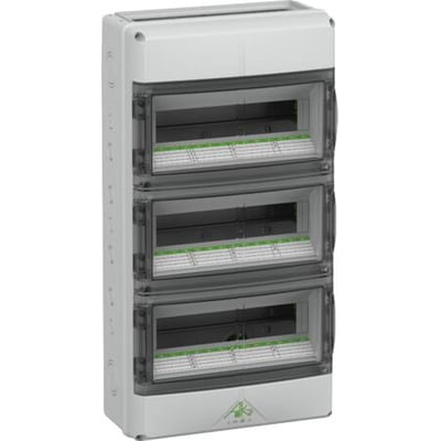 Spelsberg AK-F 42 modul gruppetavle i hvidt polycarbonat med tre rækker af moduler og transparent låge, IP65.