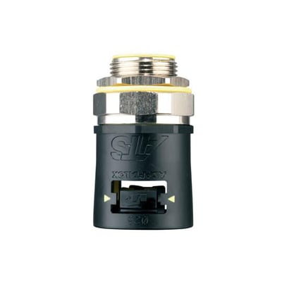 Thomas & Betts Adaptalok ATS kabelføringsfitting på 54 mm med M50-gevind, sort hus og synlige gule tætninger.
