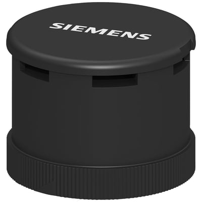 Siemens SIRIUS 8WD4 sort sireneelement med 70mm diameter, 24V AC/DC og vekslende tone på hvid baggrund.
