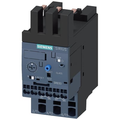 Siemens Sirius overbelastningsrelæ, S0 størrelse, med indstillingsområde 0,1-0,4A, vist med fjederklemmer og reset-knap.