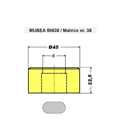 Teknisk tegning af Mubea 50638 matrice med dimensioner Ø45 mm ydre diameter og 22,5 mm højde.