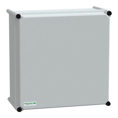 Schneider Electric 7035 MOD kapsling, RAL 7035, 360x360x180 mm, PC plast, med Schneider Electric logo på fronten.