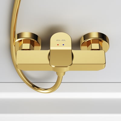 AM.PM X-Joy brusearmatur i blank guld messing med 1-grebs betjening og termostat, 150 mm centerafstand.