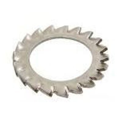 12 A2 tandskive udvendig DIN 6798-A af metal med takker, isolerer og forhindrer løsning af bolte.