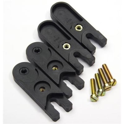 Fibox FP56236 vægbeslag sæt á 4 stk. i sort polyamid, inklusiv fire skruer, præsenteret på hvid baggrund.