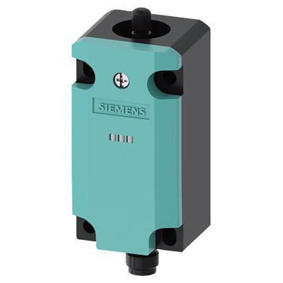 Siemens Sirius basisenhed med metalkapsling, 40 mm, M12 stik og to lysdioder i gul og grøn.