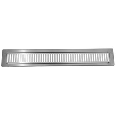 Purus Line Rib rist og rammesæt i rustfrit stål, 600 mm lang med børstet finish og parallelle ribber.
