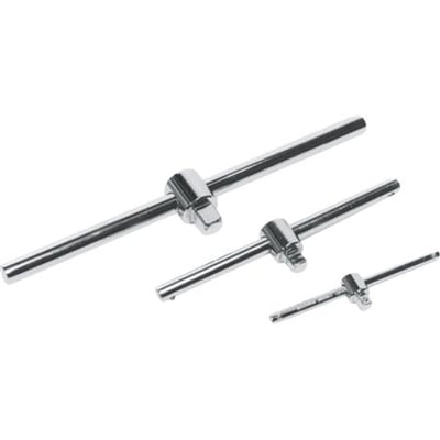 Wareco Tecos T-glidegreb i 1/2" med en længde på 250 mm, vist i tre forskellige størrelser på hvid baggrund.