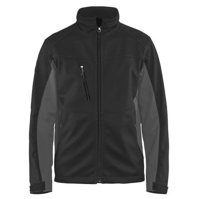 Blåkläder Workwear softshell jakke i sort/mørkegrå, størrelse M, med lynlås og brystlomme.