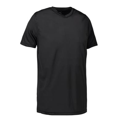 ID Identity T-shirt Yes i børnestørrelse 4/6 i sort, med V-hals og korte ærmer, præsenteret på neutral baggrund.