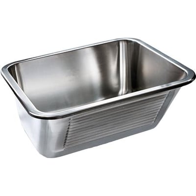 Ifö vaskekar CT 50 i rustfrit stål med kugleventil, 500x240x450 mm, med ribbet side og blank finish.