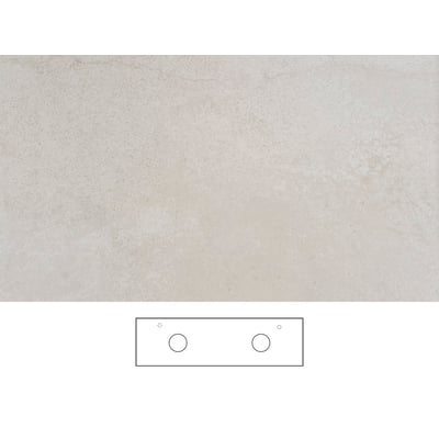 Beige Svedbergs Jura-bordplade på 161 x 46 cm med dobbelt udskæring og armaturhul, vist med skitse af udskæringerne.