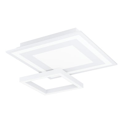 EGLO Savatarila-Z smart loftlampe i hvid stål, 450x450 mm, med et moderne design af overlappende firkanter og integreret LED-lys.