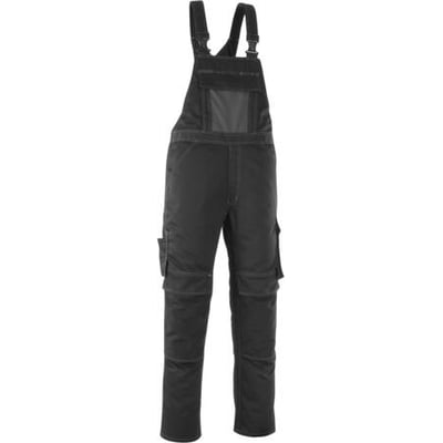 Mascot Overall Leipzig i sort med mørk antracit detaljer, fremstillet af TENCEL® og polyester med forstærkede lommer.