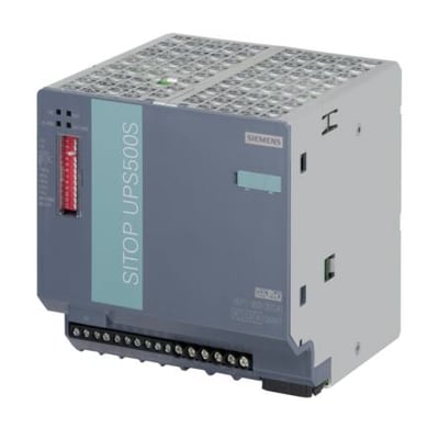 Siemens Sitop UPS500S servicefri uafbrydelig strømforsyning med USB-interface, 2.5 kWs, 24 V DC, og 24 V/15 A DC.
