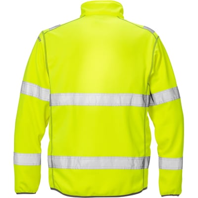 Fristads Hi-Vis softshell jakke 4840 i gul, str. S, vist bagfra med refleksbånd på krop og ærmer for optimal synlighed.