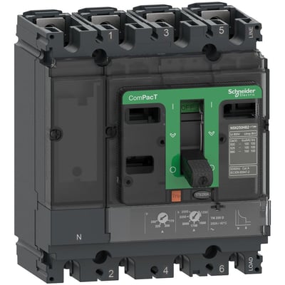Schneider Electric ComPacT NSX250HB1 maksimalafbryder med 4 poler og en 160A termisk-magnetisk enhed.