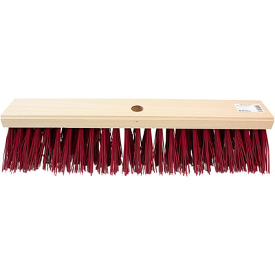 Roliba gadekost uden skaft, 480 x 76 mm, med overdel i lyst træ, røde børster og synligt hul til skaftet.