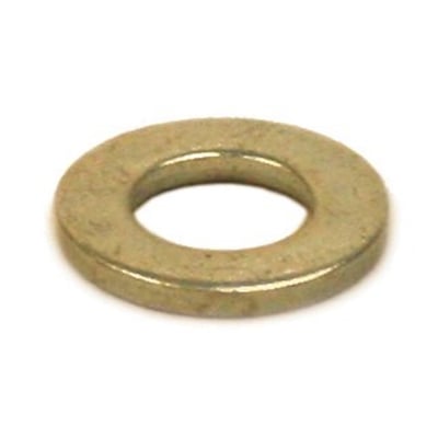 Planskive efter DIN 125A til 10 mm bolt, rustfri A2, 10,5 × 21 × 2 mm, set skråt med rund åbning.