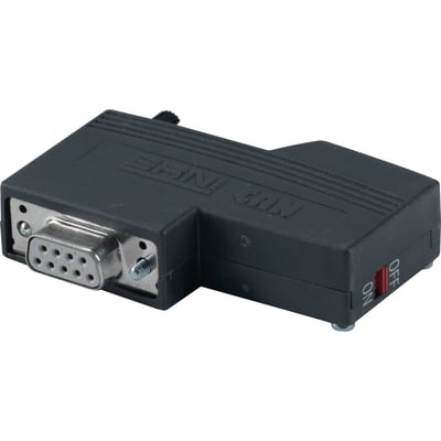 Schneider Electric CANopen adapter med Sub-D9 konnektor og on/off switch, sort plastik.