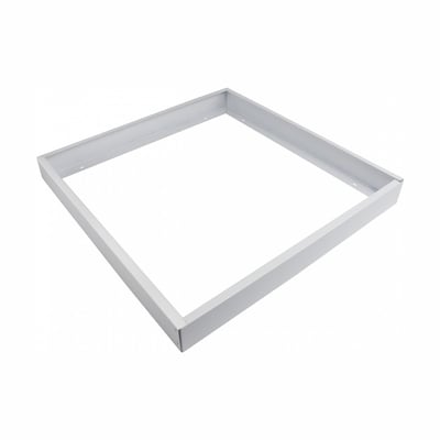 Hvid, firkantet Algine-ramme fra SpectrumLED til overflademontering af 600 x 600 mm armaturer.