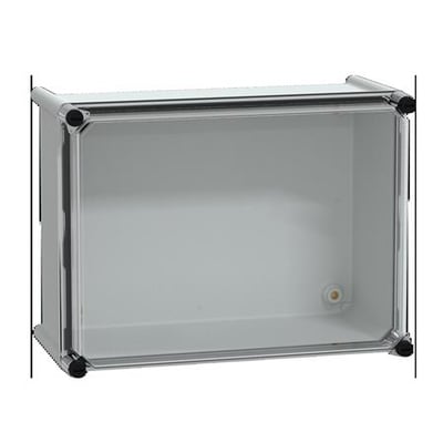 Schneider Electric Thalassa box kit til EVlink Pro AC ladestation i metal med transparent låge og mørkegrå detaljer.