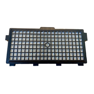 Hanestrom Hepafilter til Miele S4000-S8999 støvsugere, med sort ramme og et klart perforeret filterområde.