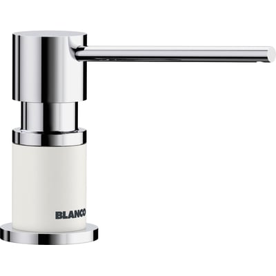 Blanco LATO sæbedispenser, 300 ml, med hvid SILGRANIT®-beholder og krom pumpefunktion, stilrent design.