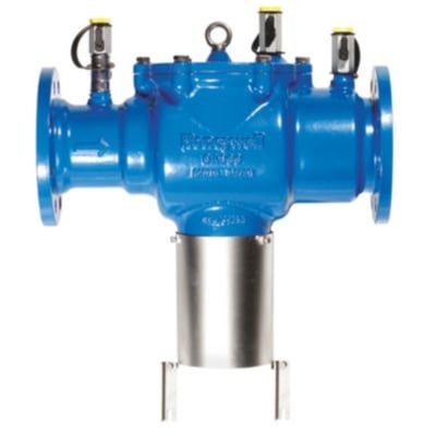 Resideo Braukmann DN80 TBS med flange PN10, type BA300. Ventilen er blå med flangeforbindelser og en stålkappe i bunden.