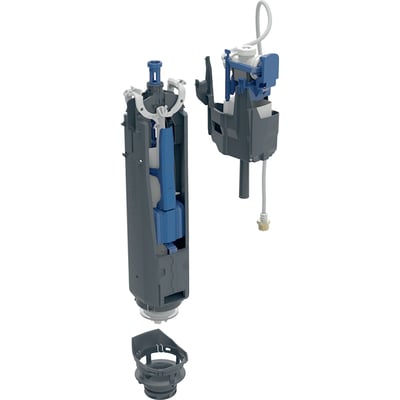 Ifö Cera cisternearmatur type 240-333, komplet dobbeltskyl med ½" tilslutning, viser delene adskilt på hvid baggrund.