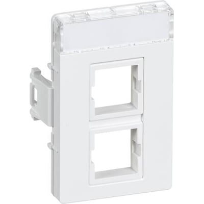 Lauritz Knudsen CLIC'LINE dataudtag i hvid, med plads til 2x Systimax RJ45 konnektorer og en klar plastafdækning.