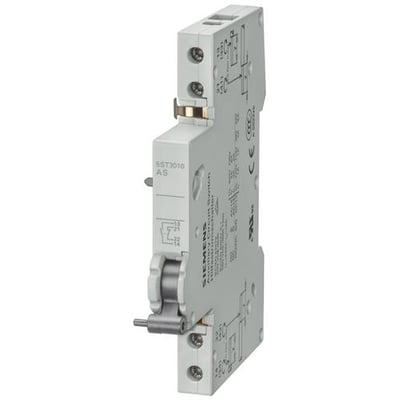 Siemens SENTRON 5ST3 hjælpekontakt med to sluttekontakter, set skråt forfra med synlige tilslutninger.