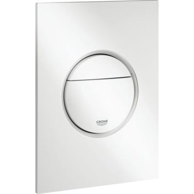 Grohe Nova Cosmopolitan S betjeningsplade i hvid ABS plast med krom detaljer og Grohe logo, fremstår elegant.