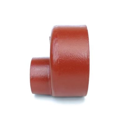 Preis & Co SML reduktionsrør i støbejern, 150x100 mm, vist fra siden med en rustrød overflade.