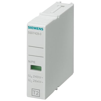 Siemens 1-polet plug-in modul 5SD7 C/T2/II med N/PE mærkning og grøn statusindikator.