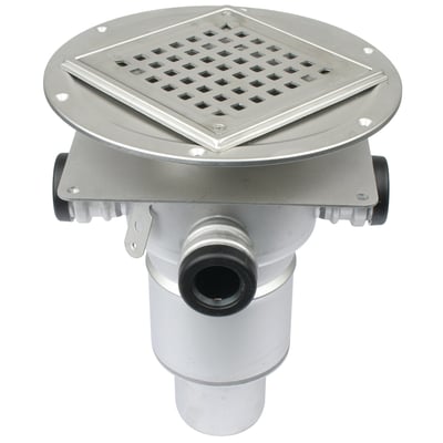 Blücher afløb Square med rustfrit stål rist og sideindløb, klar til installation i beton.