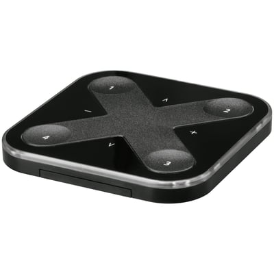 Tridonic BasicDim Wireless brugerflade i sort med et krydsformet layout af knapper mærket 1 til 4, plus og minus.