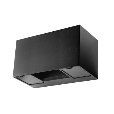 SG Armaturen Artes Outlet vægarmatur i sort aluminium med to lysåbninger, vist på hvid baggrund.