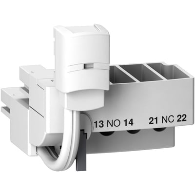 Schneider Electric TeSys Model U spoletilslutning LU9BN11C med fortraadede kabler og mærket med "13 NO 14 21 NC 22".