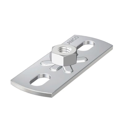 Flamco Montageflange GP med M8 gevind, 80x30 mm. Flangen har et ovalt 9x16 mm hul og er lavet af metal.