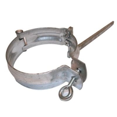 Galvaniseret hængselsstift til nedløbsrør, 87 mm diameter, med øjeskrue til fastgørelse på mur.