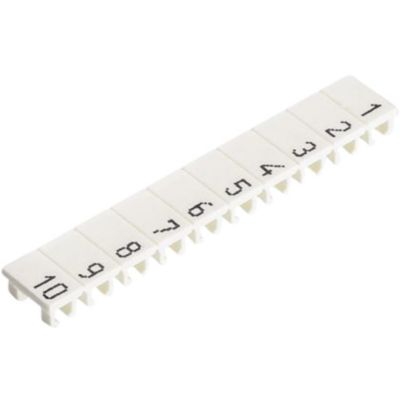 Wieland mærkeskilt 9705A/5/10B med numrene 1-10. Hvidt skilt til 5mm klemmer.