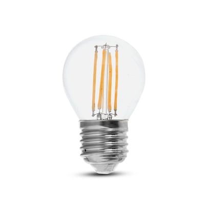 V-TAC 6W LED pære med E27 fatning og synlige filamenter på hvid baggrund.