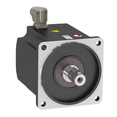 Schneider Electric synkronmotor BMP 230 VAC, 2.2 kW, IP65 med M23 stik og metal-flange på hvid baggrund.